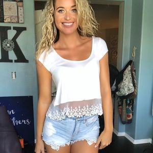 Women’s Flowy White T-shirt with Lace